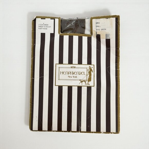 HENRI BENDEL Vintage Moss Green Tights Stockings Size Small NEW NIP - Picture 1 of 5